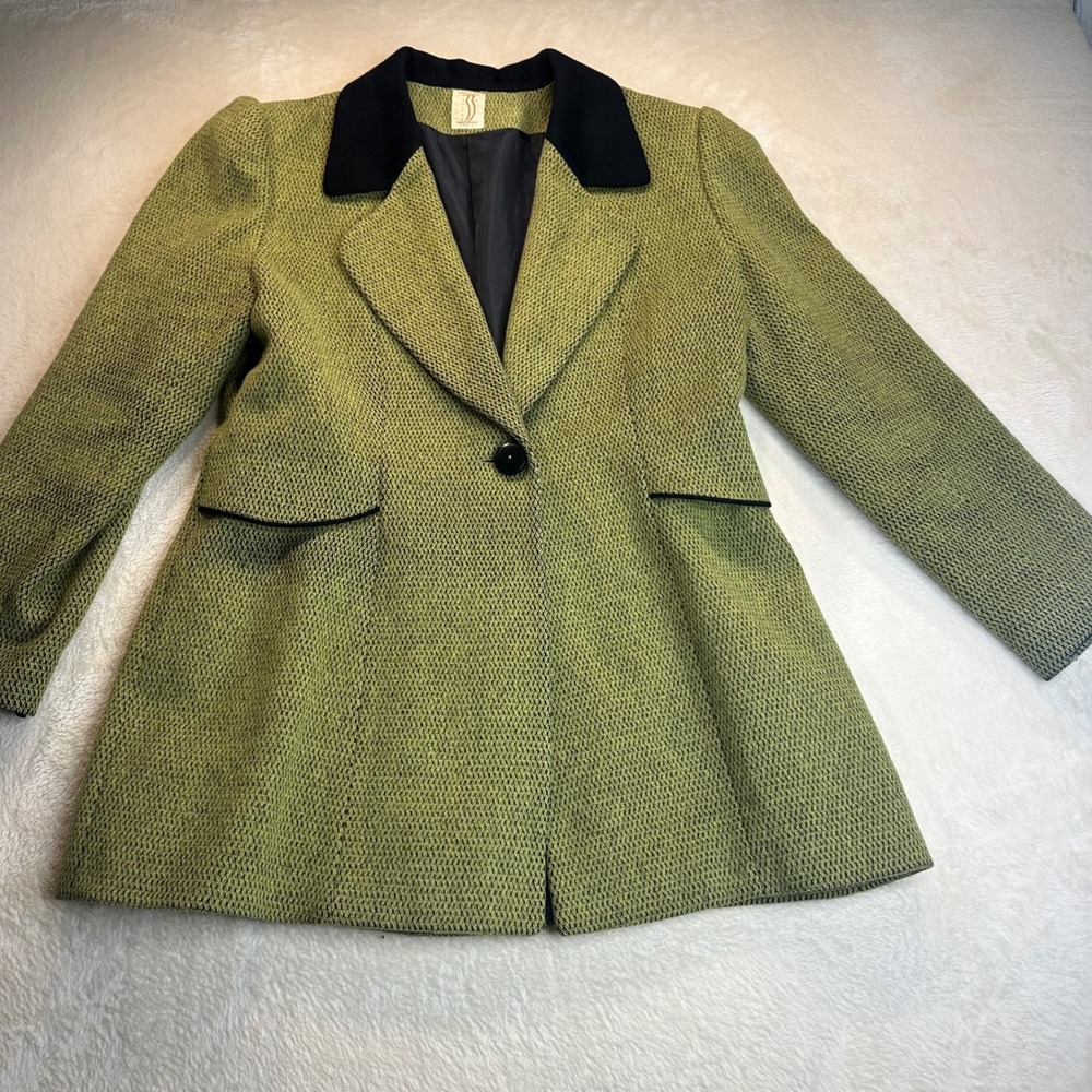 Atelier 77 Paris Vintage Wool Cashmere Angora Blazer Green Black French Jacket